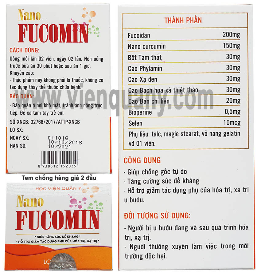 Thành phần và công dụng Nano Fucomin Học Viện Quân Y